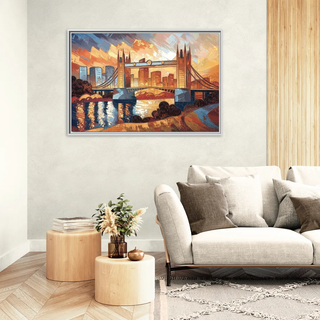 Sacramento Golden Hour Skyline - Living Room White Frame Canvas