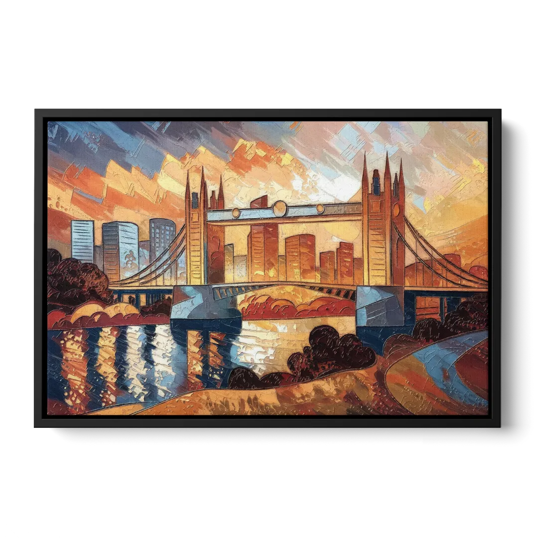 Sacramento Golden Hour Skyline Front - Black Canvas Wall Art