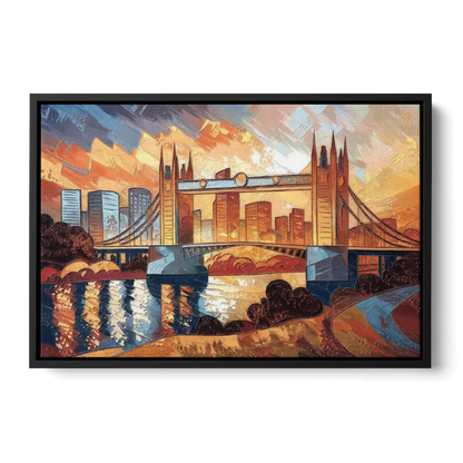 Sacramento Golden Hour Skyline Front - Black Canvas Wall Art