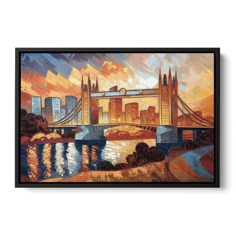 Sacramento Golden Hour Skyline Front - Black Canvas Wall Art