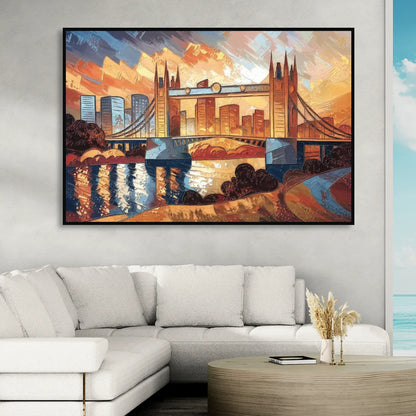Sacramento Golden Hour Skyline Sitting Room - Black Canvas Wall Art