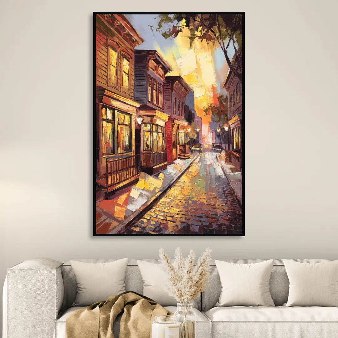 Sacramento Historic Old Town Living Room - Black Canvas Wall Art