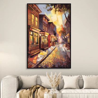 Sacramento Historic Old Town Living Room - Black Canvas Wall Art