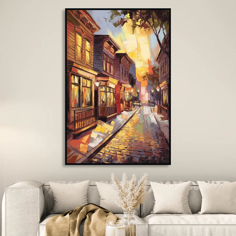 Sacramento Historic Old Town Living Room - Black Canvas Wall Art