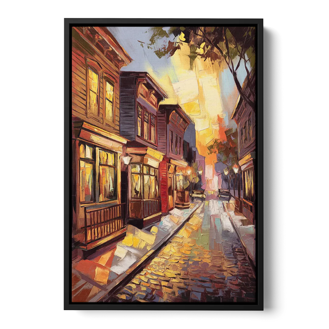 Sacramento Historic Old Town Front - Black Canvas Wall Art
