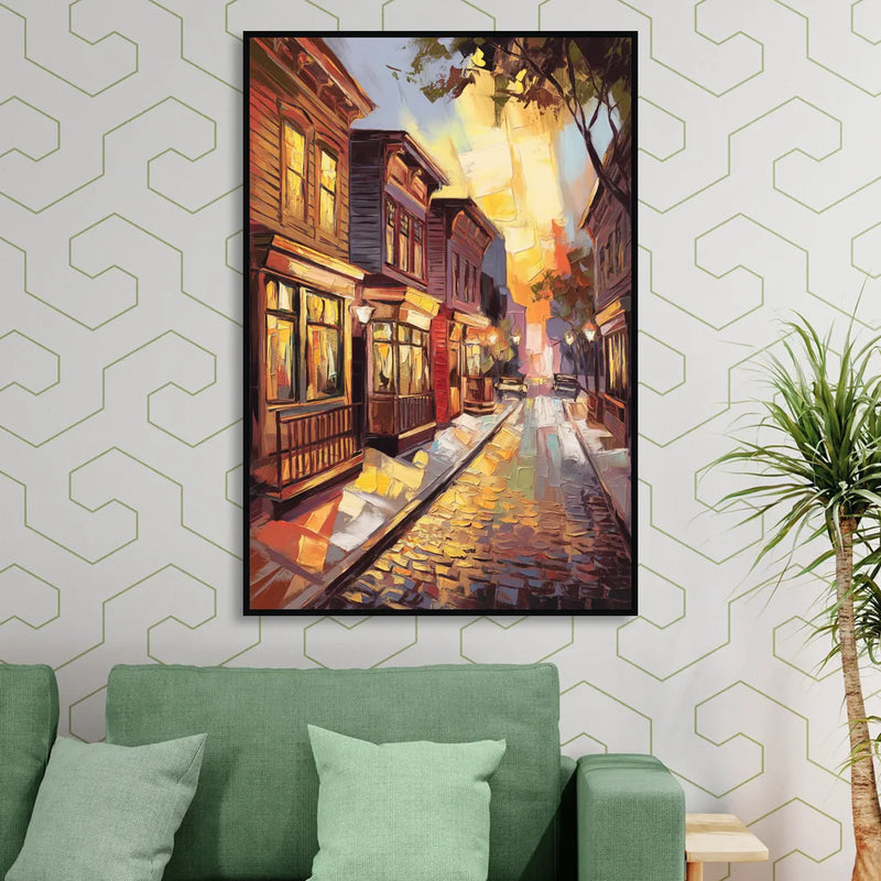 Sacramento Historic Old Town Sitting Room - Black Canvas Wall Art