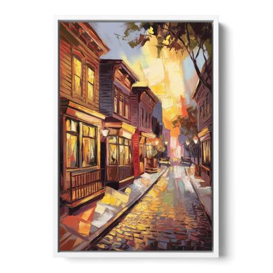 Sacramento Historic Old Town - White Framed Canvas Wall Art - Front
