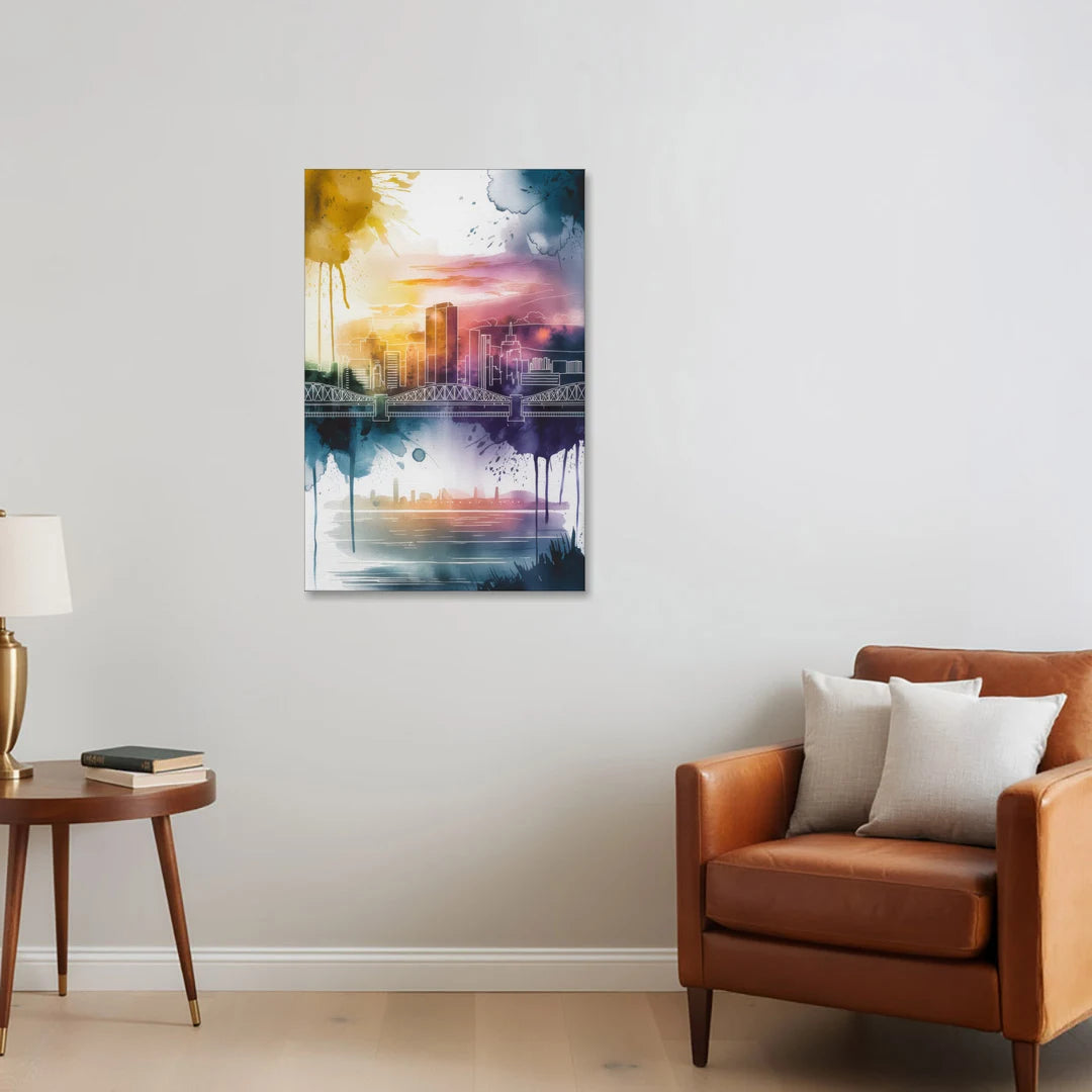 Sacramento Skyline Sunset - Canvas Wall Art - Sofa - 24x36