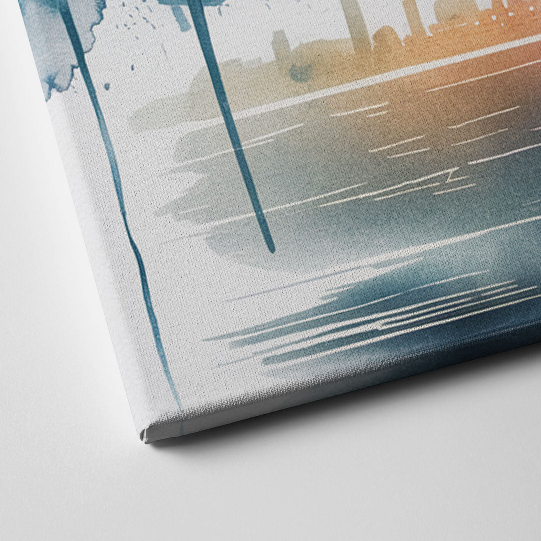 Sacramento Skyline Sunset Canvas Close Up
