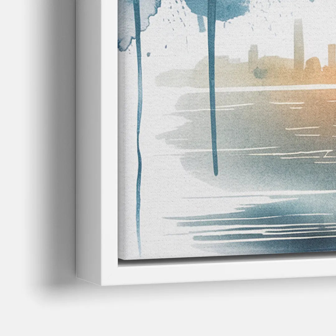Sacramento Skyline Sunset - Close-Up White Frame Canvas