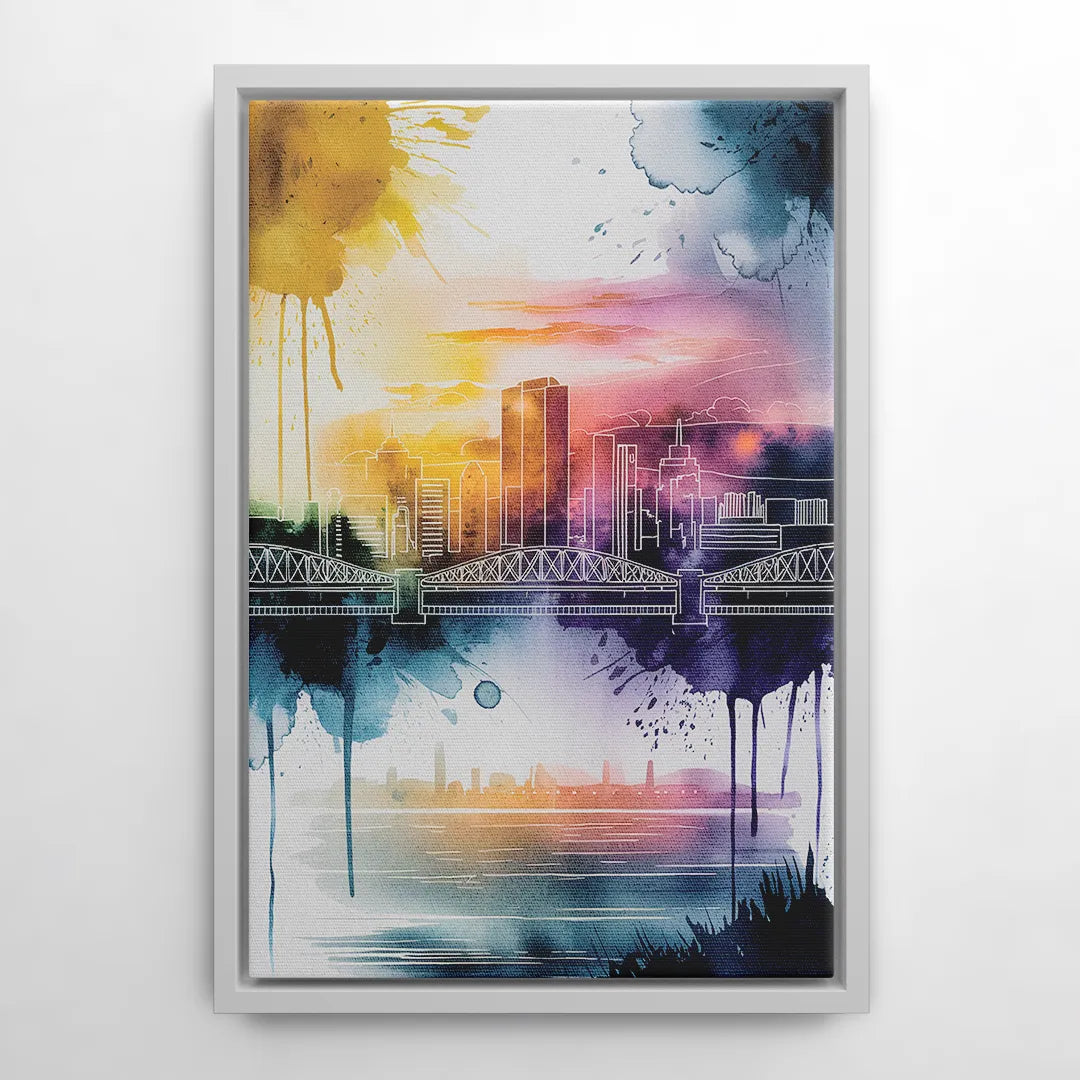 Sacramento Skyline Sunset - White Frame Canvas
