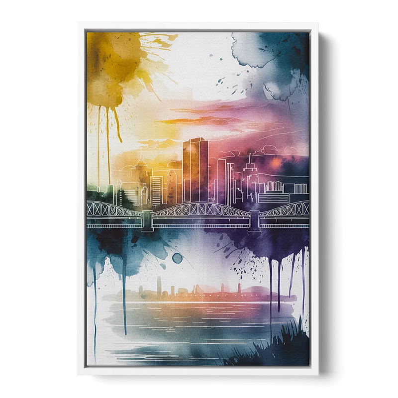 Sacramento Skyline Sunset Front - White Canvas Wall Art