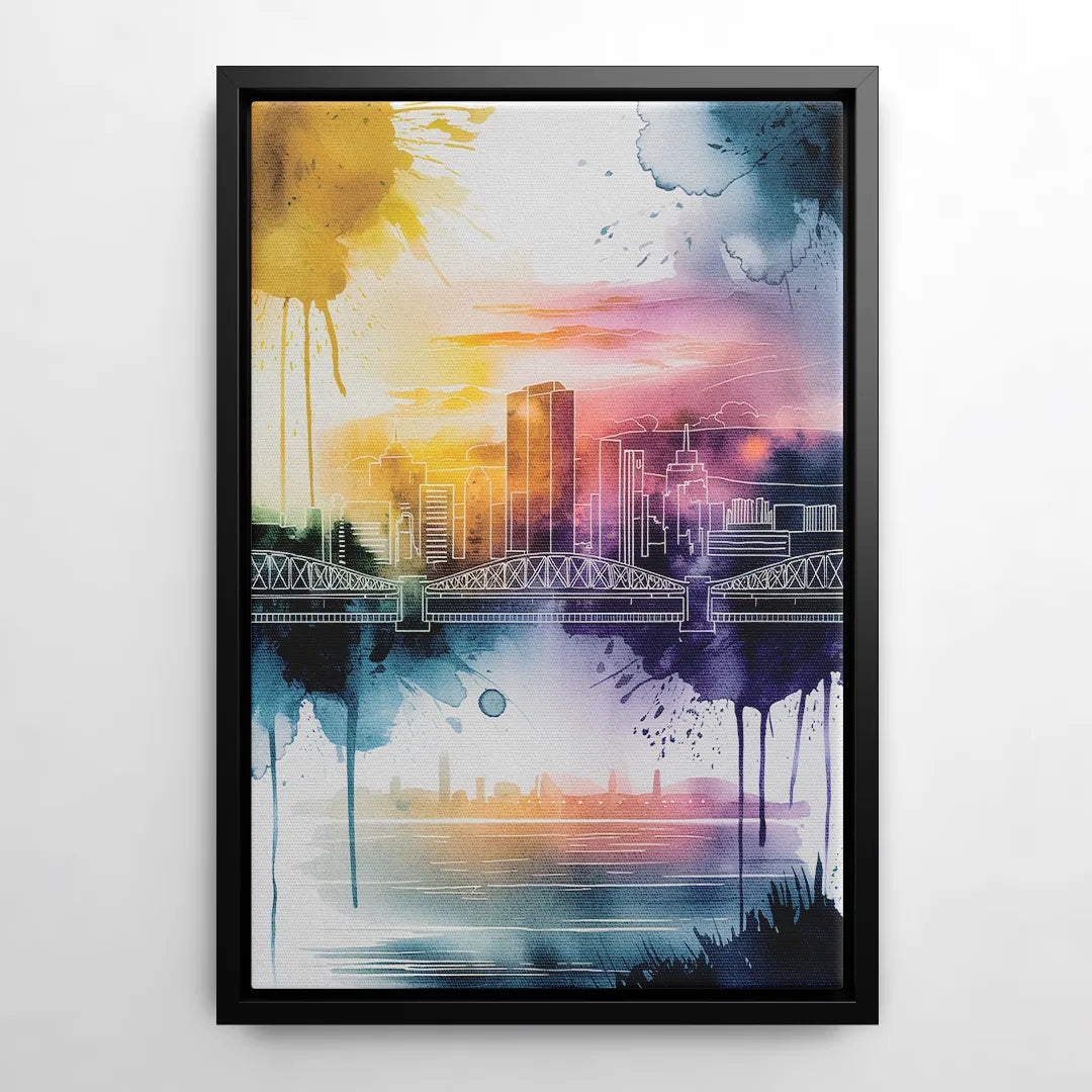 Sacramento Skyline Sunset - Black Frame Canvas