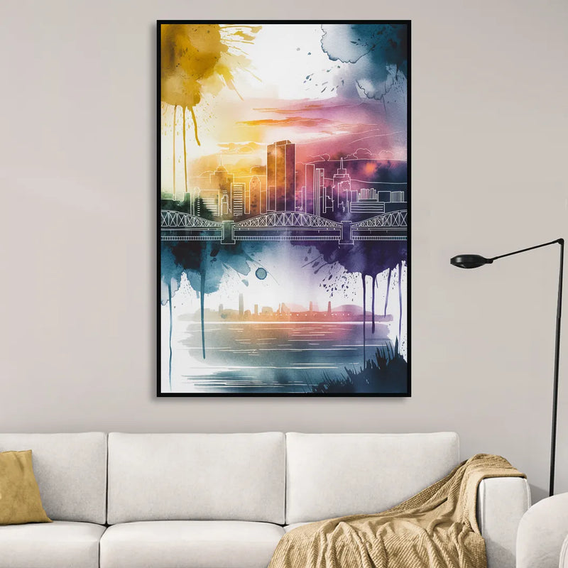 Sacramento Skyline Sunset Sitting Room - Black Canvas Wall Art