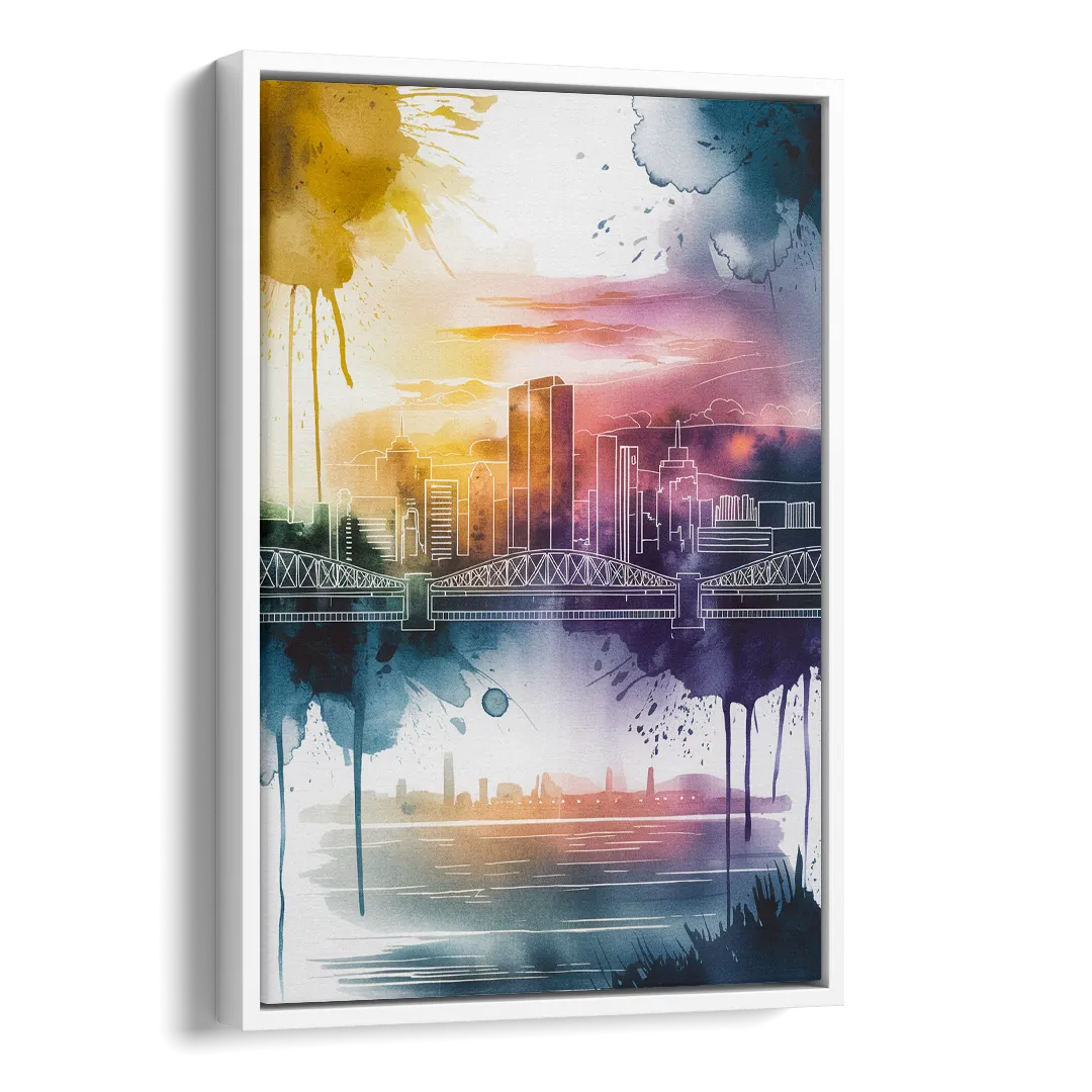 Sacramento Skyline Sunset Side - White Canvas Wall Art