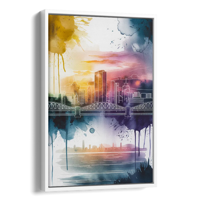 Sacramento Skyline Sunset Side - White Canvas Wall Art