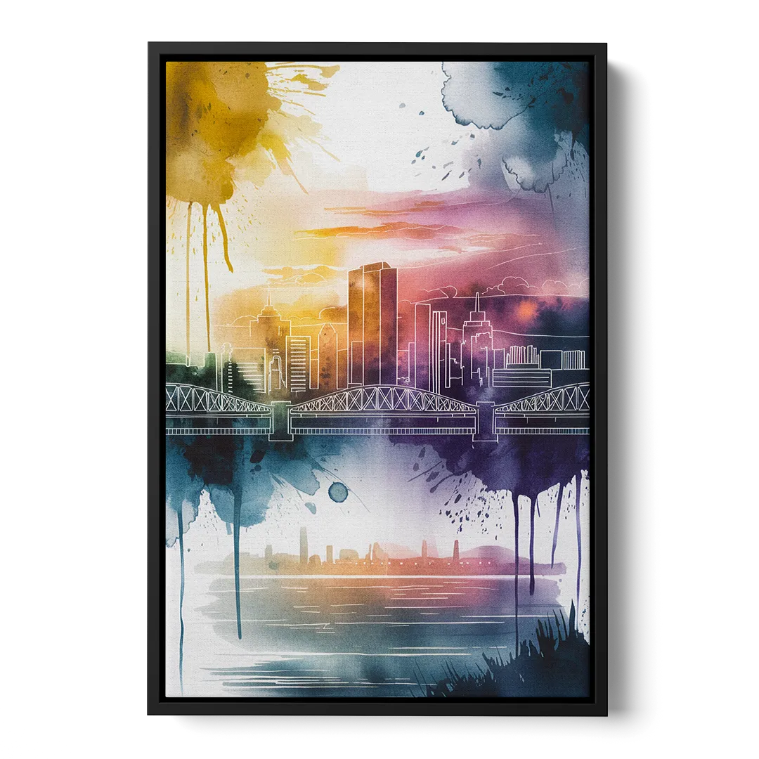 Sacramento Skyline Sunset Front - Black Canvas Wall Art