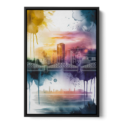 Sacramento Skyline Sunset Front - Black Canvas Wall Art