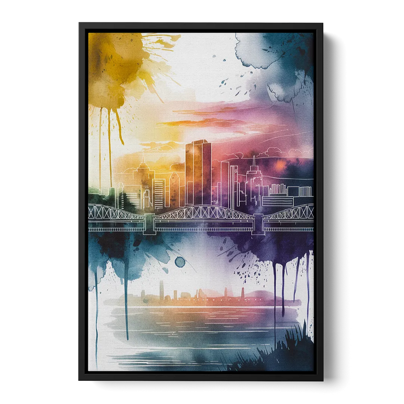 Sacramento Skyline Sunset Front - Black Canvas Wall Art