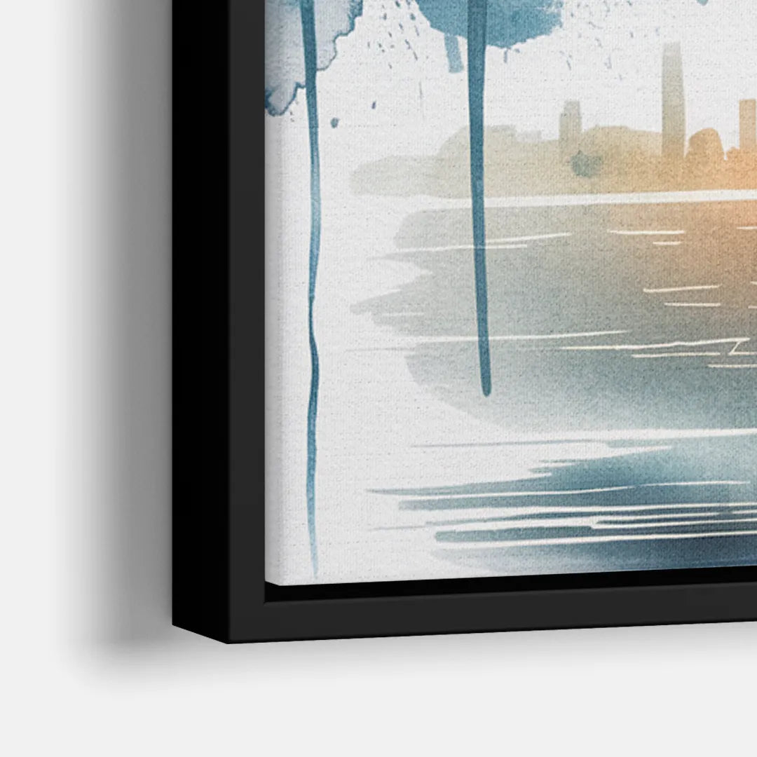 Sacramento Skyline Sunset - Close-Up Black Frame Canvas