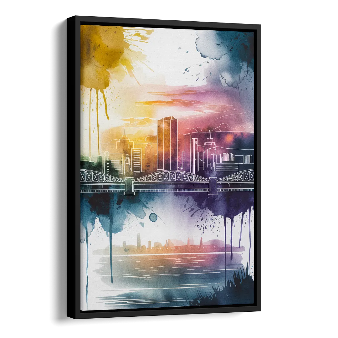 Sacramento Skyline Sunset Side - Black Canvas Wall Art