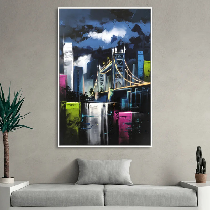 Sacramento Urban Street Art Living Room - White Canvas Wall Art