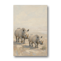Safari Animal Nursery Prints Rhino Calf and Mother - Canvas Wall Art - Front