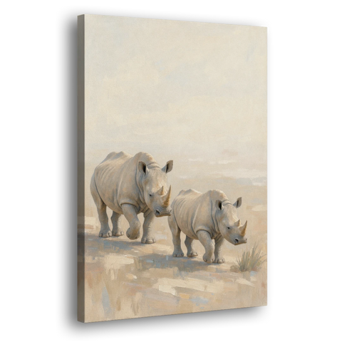 Safari Animal Nursery Prints Rhino Calf and Mother - Canvas Wall Art - Side