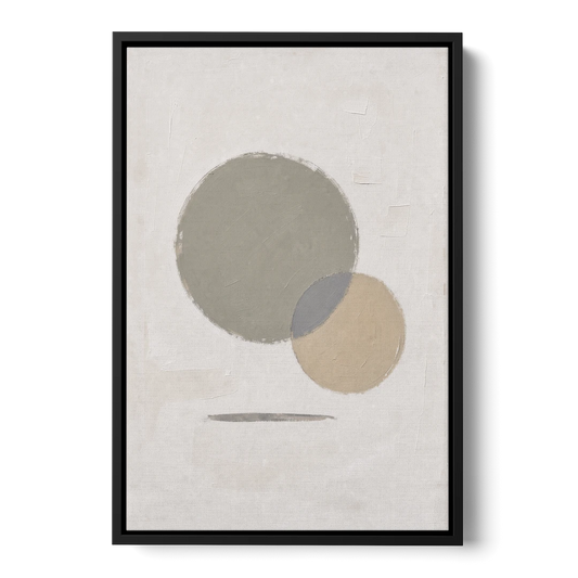 Sage Green Abstract Art with a Dry Grass Circle - Black Framed Canvas Wall Art - Front