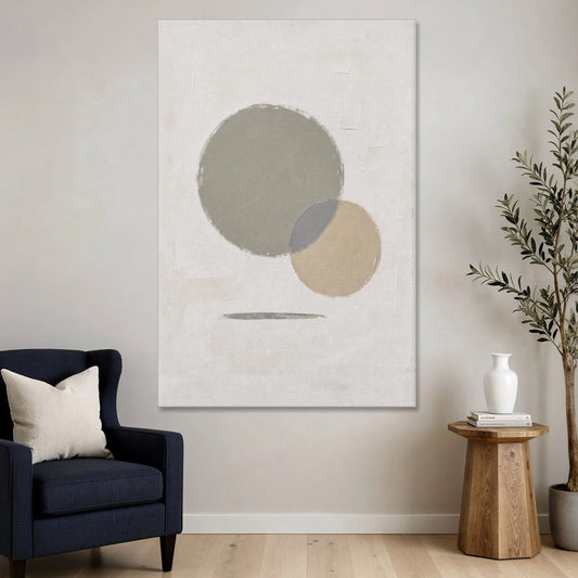 Sage Green Abstract Art with a Dry Grass Circle - Canvas Wall Art - Sofa - 40x60