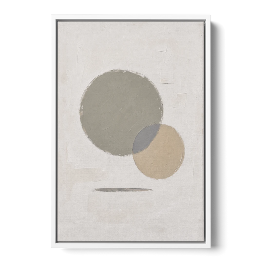 Sage Green Abstract Art with a Dry Grass Circle - White Framed Canvas Wall Art - Front