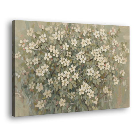 Sage Green Botanical Wall Art of Hedgerow Blossoms - Canvas Wall Art - Side