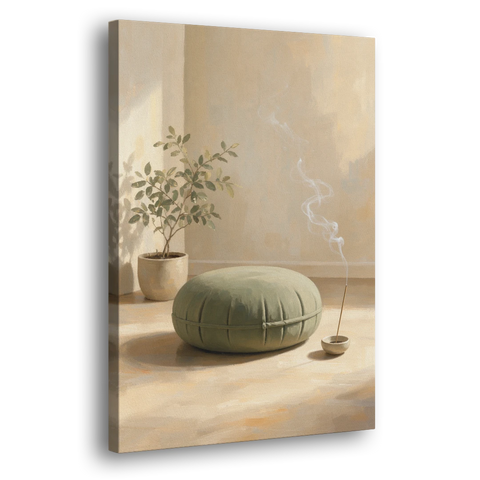 Sage Meditation Cushion with Rising Incense Smoke - Canvas Wall Art - Side