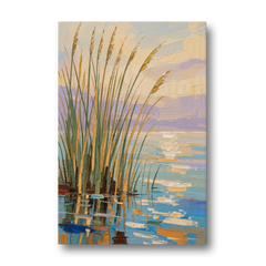 Sage and Ochre Reeds on Still Water - Canvas Wall Art - Front