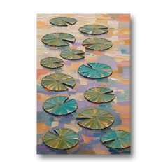 Sage and Teal Lily Pads on Peach Water - Canvas Wall Art - Front