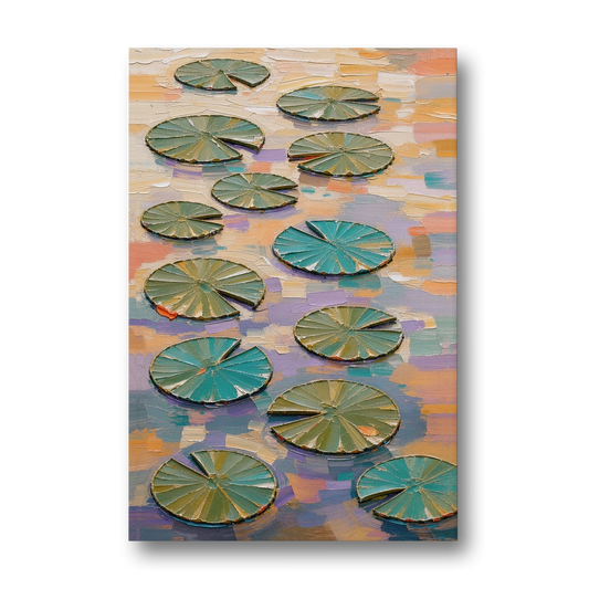 Sage and Teal Lily Pads on Peach Water - Canvas Wall Art - Front