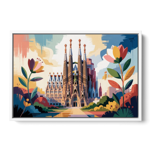 Sagrada Familia Splendor - White Framed Canvas Wall Art - Front