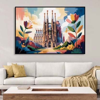 Sagrada Familia Splendor Living Room - Black Canvas Wall Art