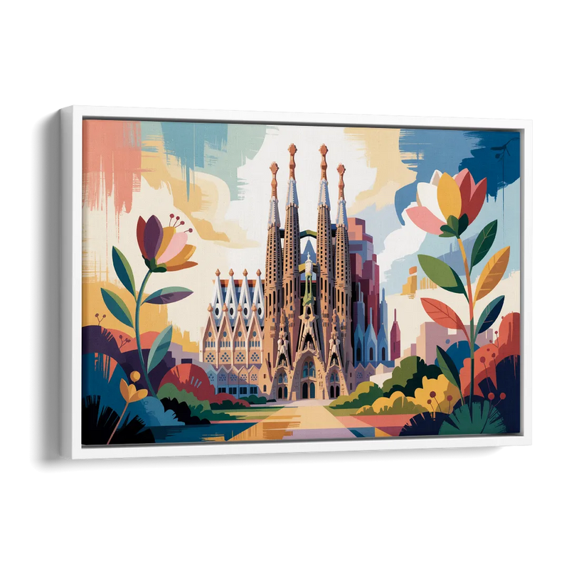 Sagrada Familia Splendor Side - White Canvas Wall Art
