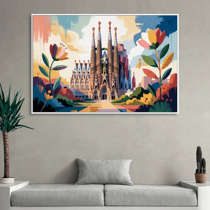 Sagrada Familia Splendor Living Room - White Canvas Wall Art
