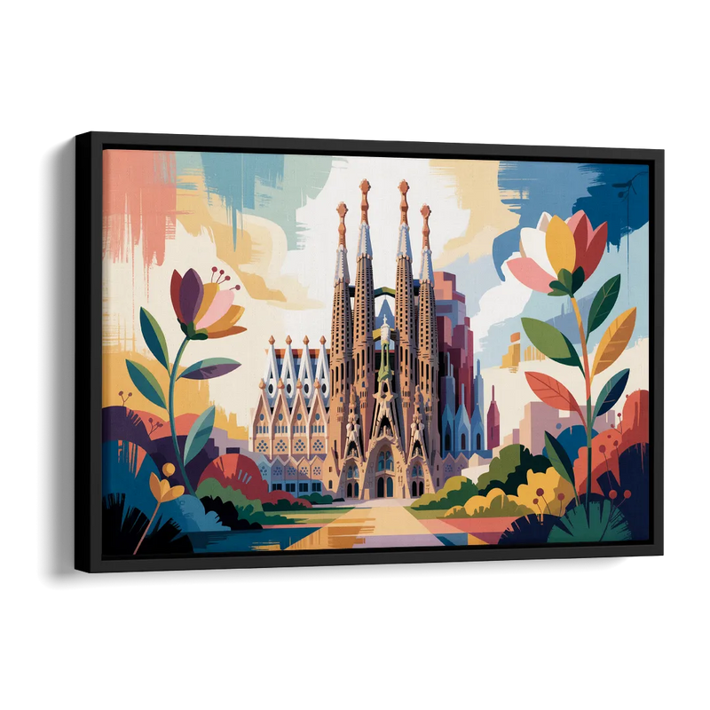 Sagrada Familia Splendor Side - Black Canvas Wall Art