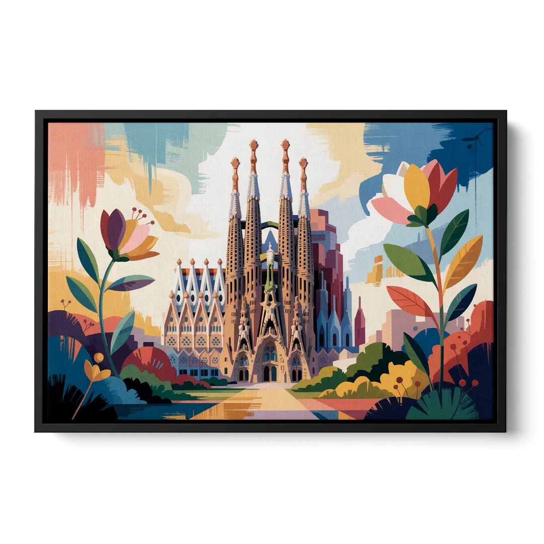 Sagrada Familia Splendor Front - Black Canvas Wall Art