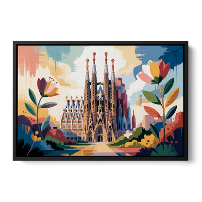 Sagrada Familia Splendor Front - Black Canvas Wall Art