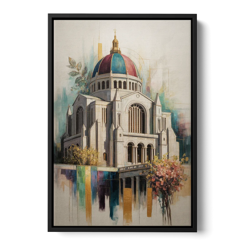 Saint Josephs Oratory Front - Black Canvas Wall Art