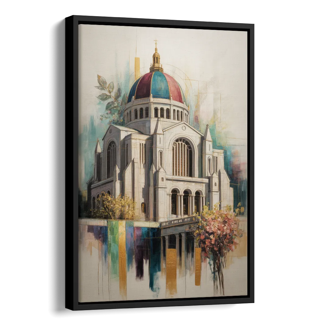 Saint Josephs Oratory Side - Black Canvas Wall Art