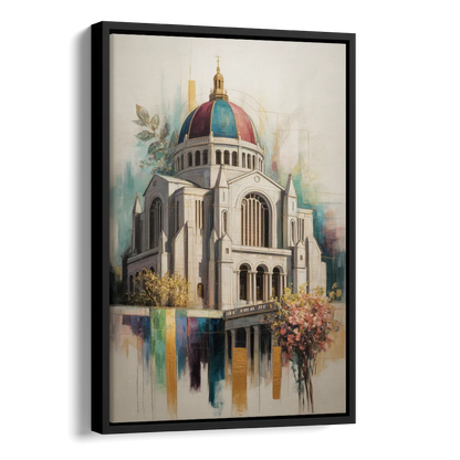 Saint Josephs Oratory Side - Black Canvas Wall Art