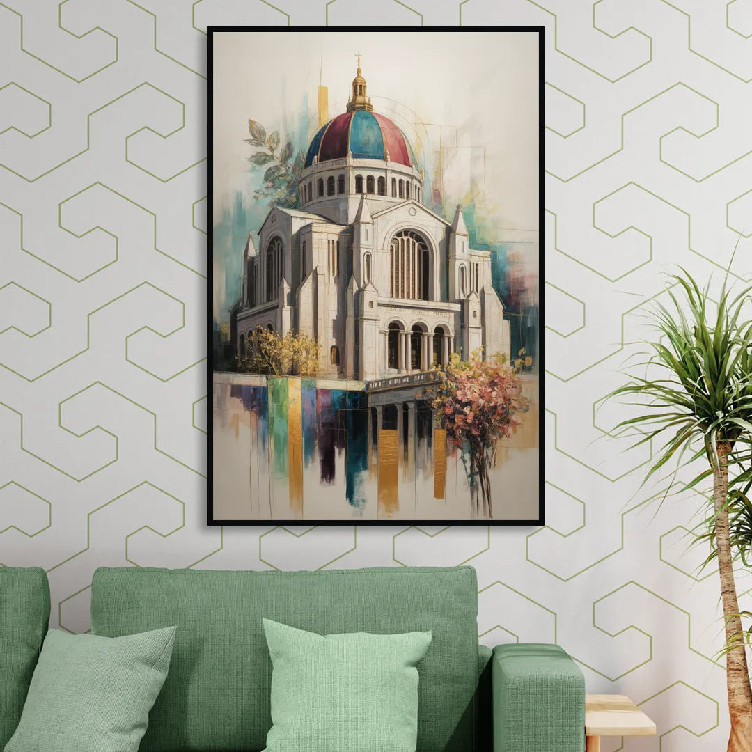 Saint Josephs Oratory Living Room - Black Canvas Wall Art