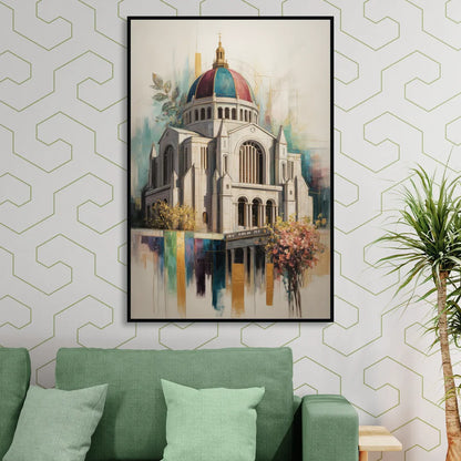 Saint Josephs Oratory Living Room - Black Canvas Wall Art
