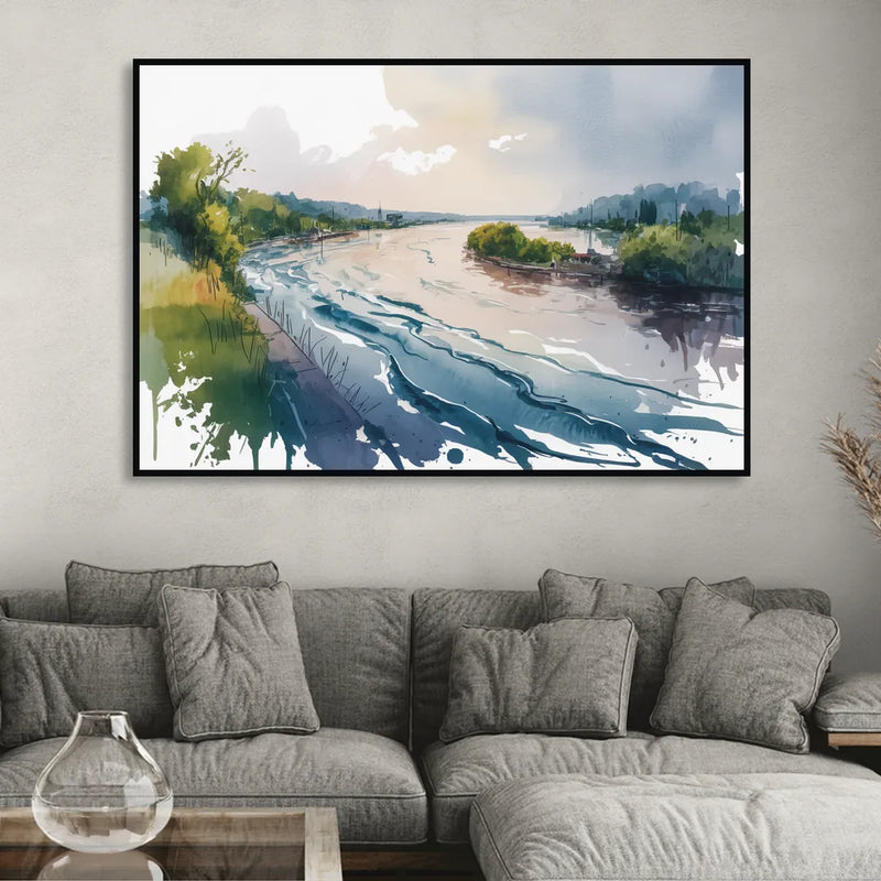 Saint Lawrence River View Sitting Room - Black Canvas Wall Art
