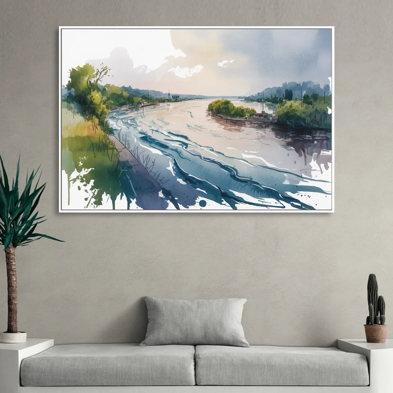 Saint Lawrence River View Living Room - White Canvas Wall Art